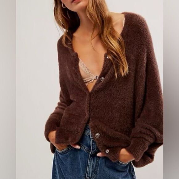 Free People Sweaters - Free People One Sela Cardi Brown Soft Fuzzy Furry S